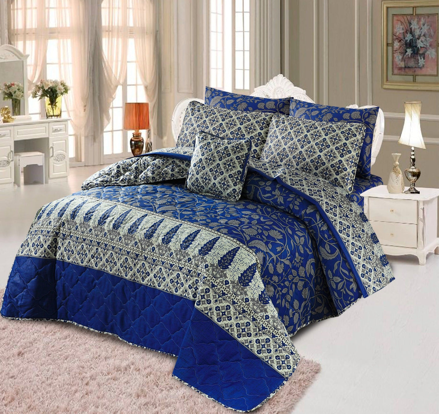 7 Pcs Quilted Comforter Set - D-641