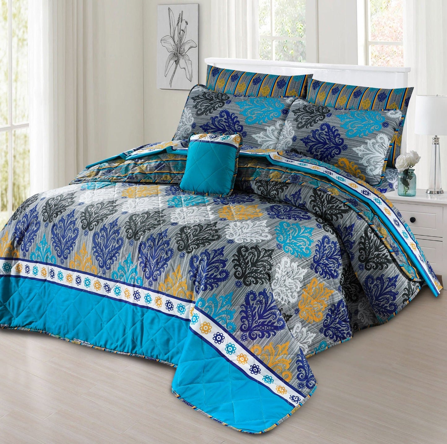 7 Pcs Quilted Comforter Set - D-644