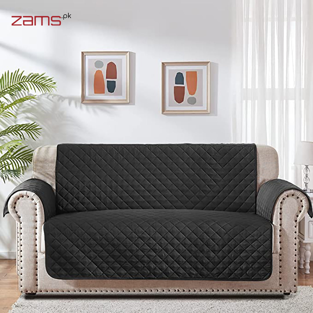 COTTON QUILTED SOFA RUNNER - SOFA COAT (BLACK)