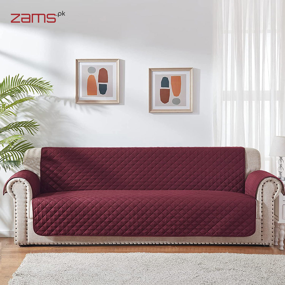 COTTON QUILTED SOFA RUNNER - SOFA COAT (MAROON)