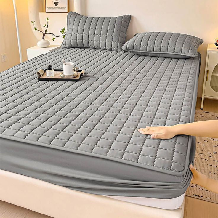 Quilted 100% Waterproof Mattress Protector For Double Bed (Grey)