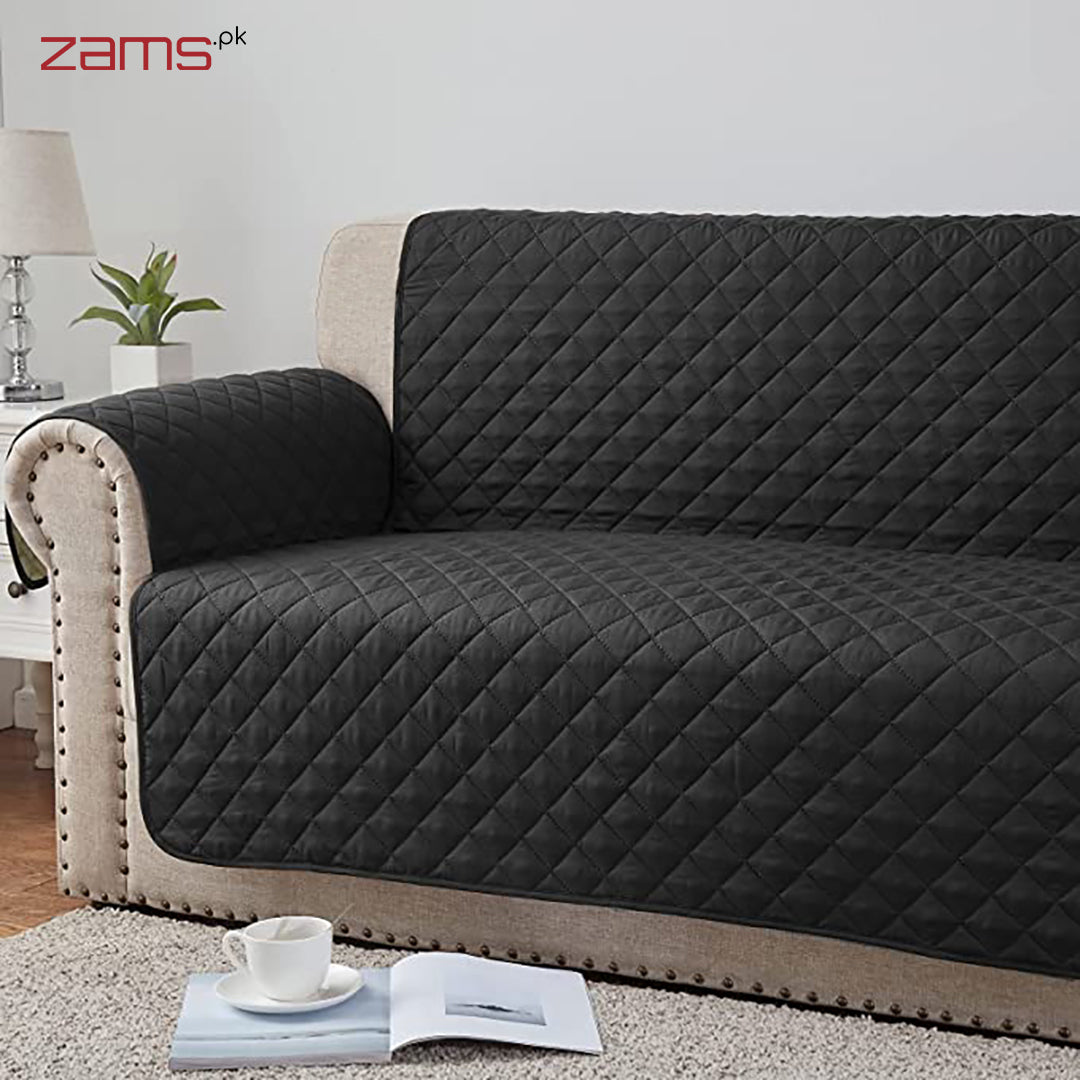 COTTON QUILTED SOFA RUNNER - SOFA COAT (BLACK)