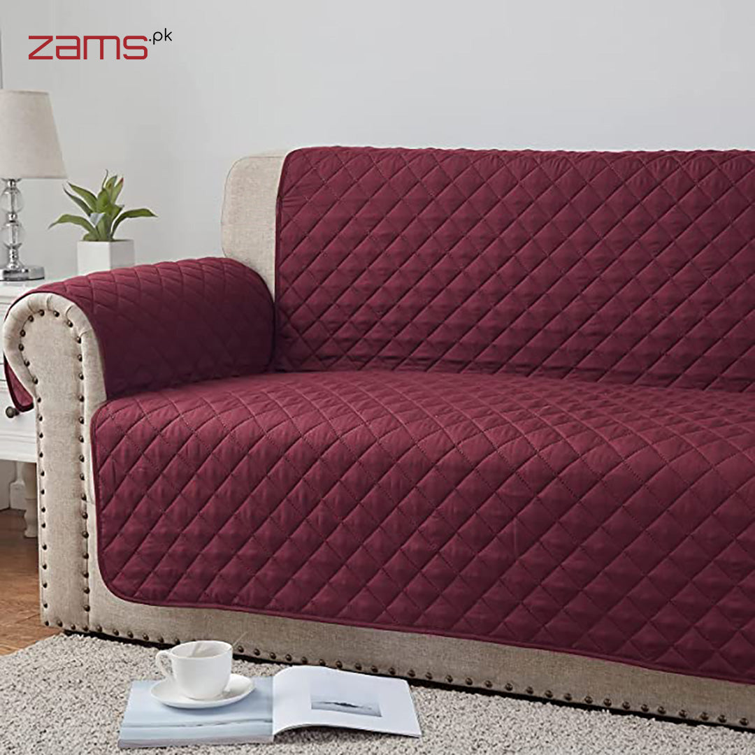 COTTON QUILTED SOFA RUNNER - SOFA COAT (MAROON)