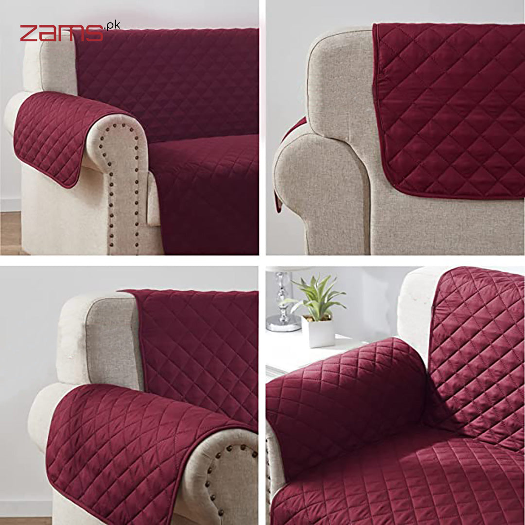 COTTON QUILTED SOFA RUNNER - SOFA COAT (MAROON)