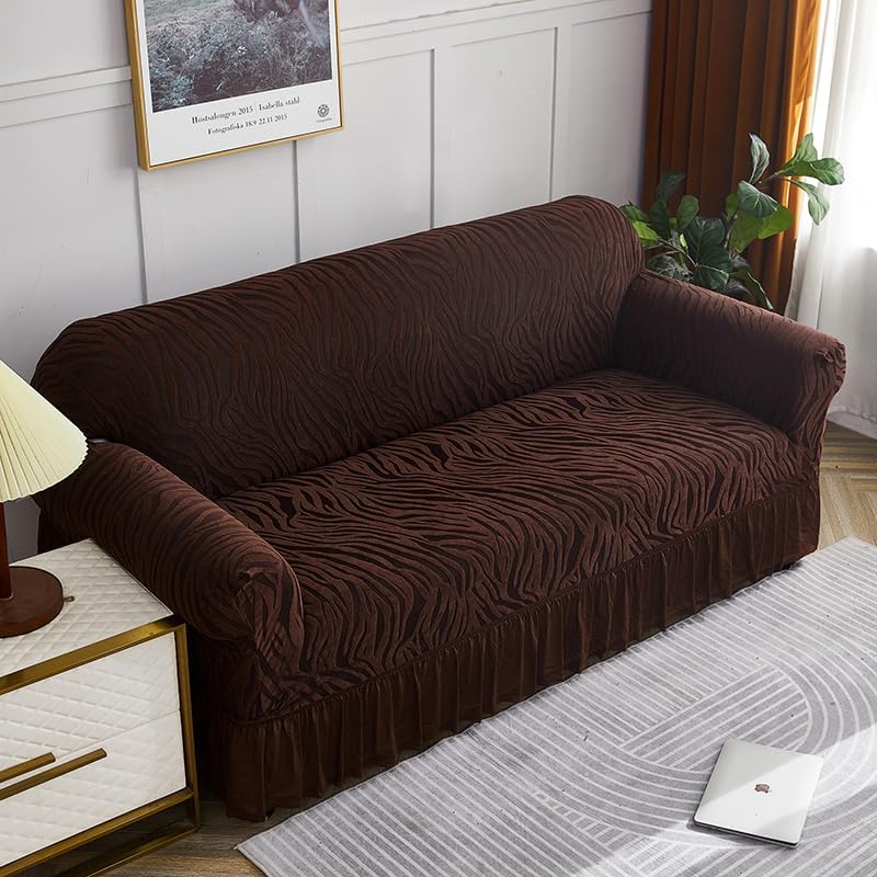 Zebra Velvet Sofa Cover (Dark Brown)