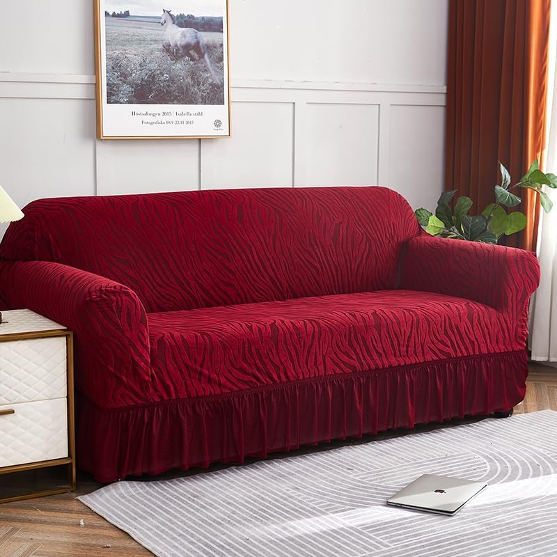 Zebra Velvet Sofa Cover (Maroon)