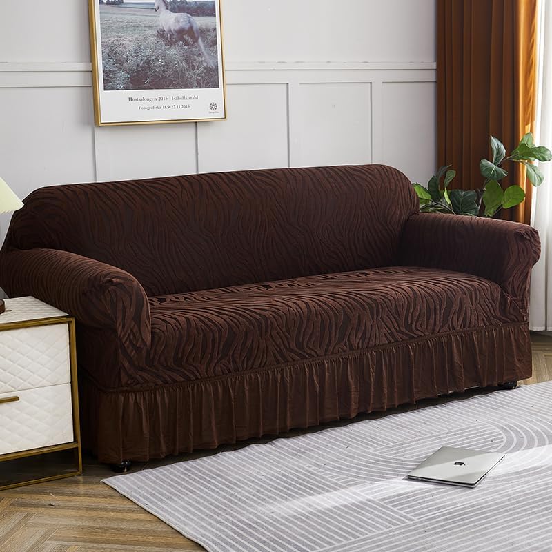 Zebra Velvet Sofa Cover (Dark Brown)