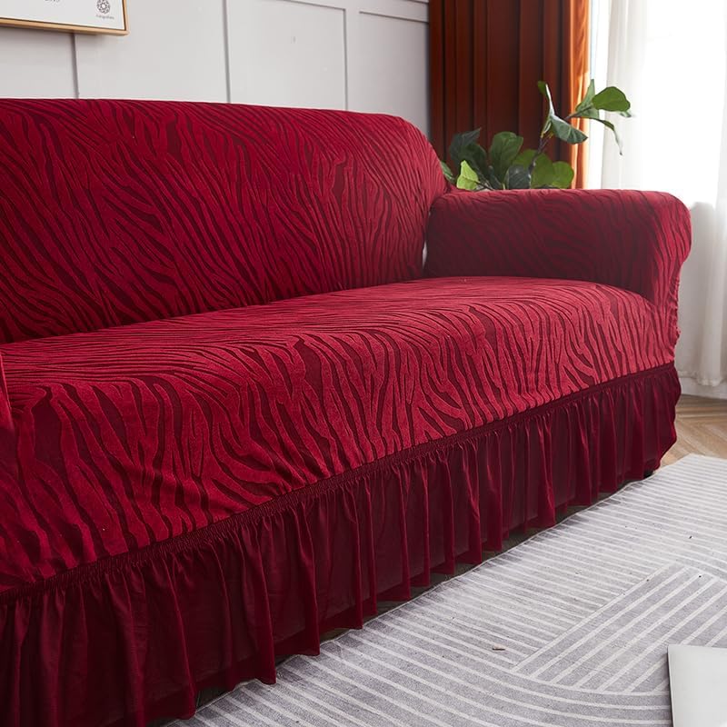 Zebra Velvet Sofa Cover (Maroon)