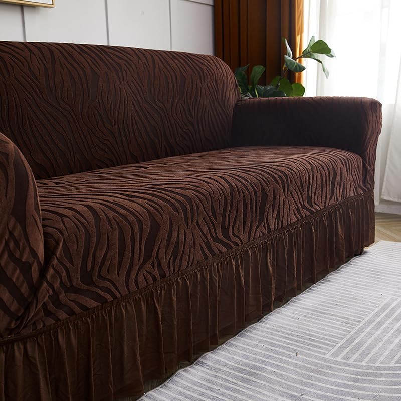 Zebra Velvet Sofa Cover (Dark Brown)