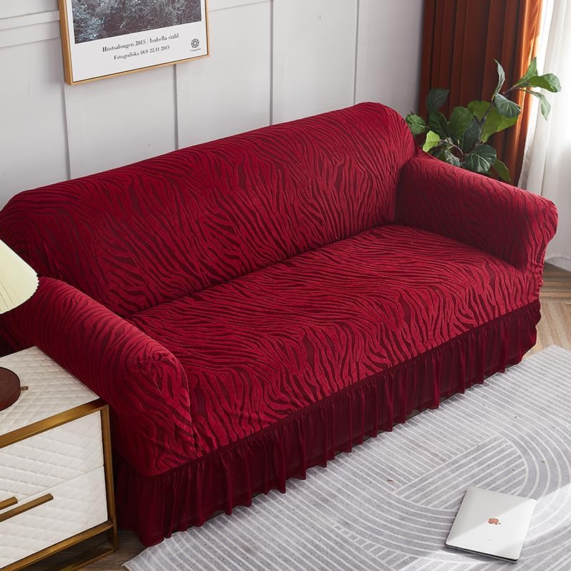 Zebra Velvet Sofa Cover (Maroon)